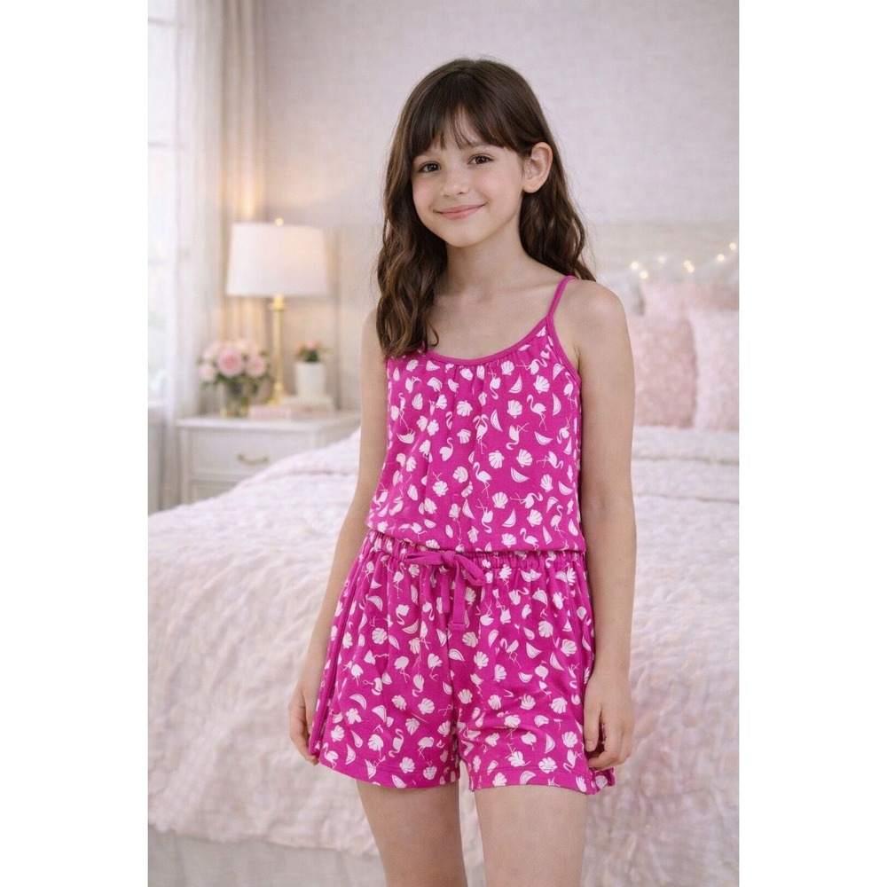 Cosabella Pink Flamingo Seashell Print Romper and‎ Matching Drawstring Bag Set L
